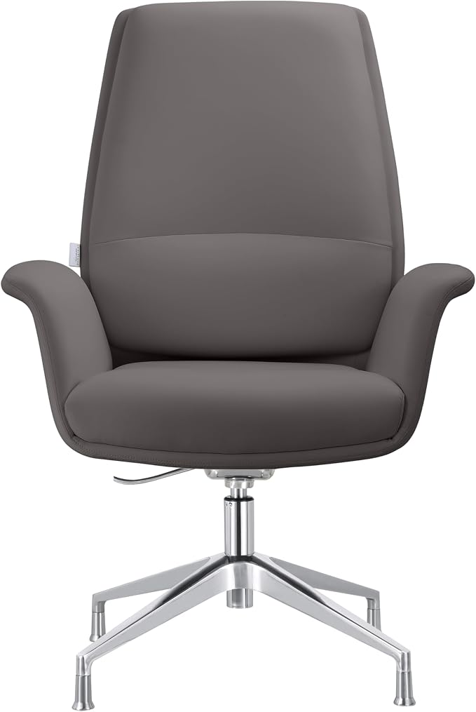 LeisureMod Mid-Century Modern Swivel Office Chair, Adjustable Height with Faux Leather Seat and Aluminum Frame (Grey, Set of 2)