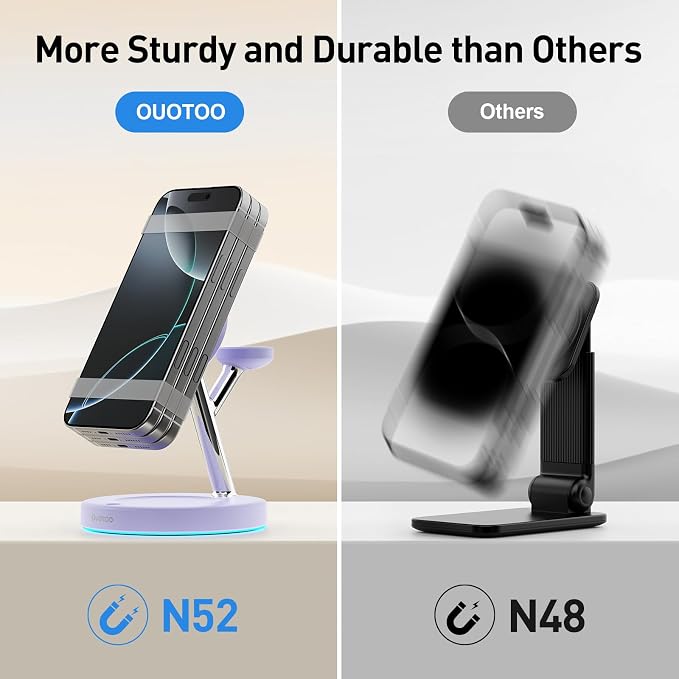 【Adjustable Blue Ambient Light】 Wireless Charger 3 in 1 for iPhone, Magnetic Charging Station for Apple Family,15W Fast MagSafe Charger Stand,for iPhone17-12-iWatch AirPods Series