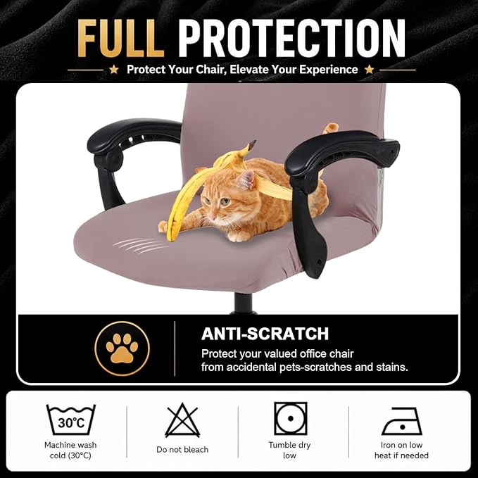 Elastic Computer Chair Cover with Durable Zipper - Protective Removable Washable Universal Office Desk Chair Seat Slip Cover - Stretchy Soft Anti-dust Desk Chair Seat Protector for Dogs, Cats, Pets