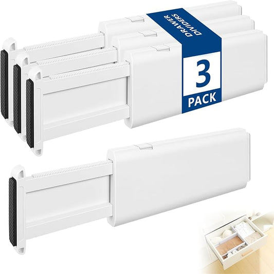 NUOOO Drawer Dividers Dresser Drawer Organizer 3 Pack Adjustable Kitchen Drawers Divider Plastic Separators for Clothes Desk Office Storage