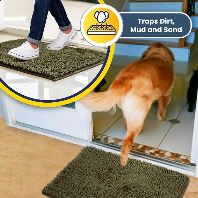 Muddy Mat® | Super Absorbent Door Mat Indoor, Microfiber Quick Dry Chenille Entryway Rug, Non-Slip Front Door Mat, Indoor Mats for Entryway, Machine Washable Pet Rug, Sage 19" x 30"