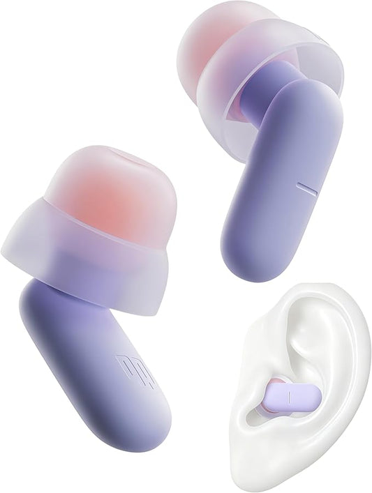 Dream Ear Plugs for Sleep, Ultra-Soft 26 dB (SNR) Noise-Reducing Earplugs with Patented Qufits Ear Tips and Portable Case, Reusable Silicone Earplugs for Sleep, Work, Study, Travel - Purple