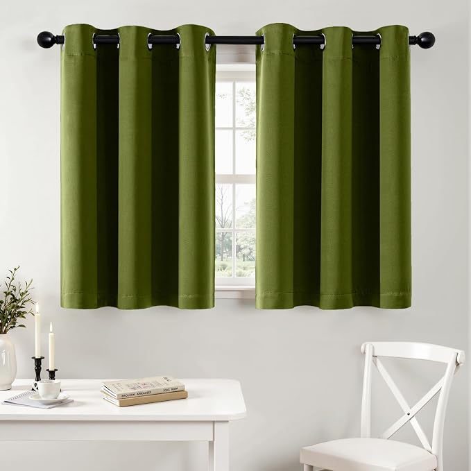 MIULEE Blackout Curtains for Bedroom Living Room 2 Panels, Thermal Insulated Room Darkening Drapes Grommet Noise Reducing Light Blocking Window Treatments 36 Inches Long 40x36 Inch Light Olive Green