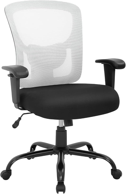BestOffice Big and Tall Office Chair 400lbs Desk Chair Mesh Computer Chair with Lumbar Support Wide Seat Adjust Arms Rolling Swivel High Back Task Executive Ergonomic Chair for Home Office, White