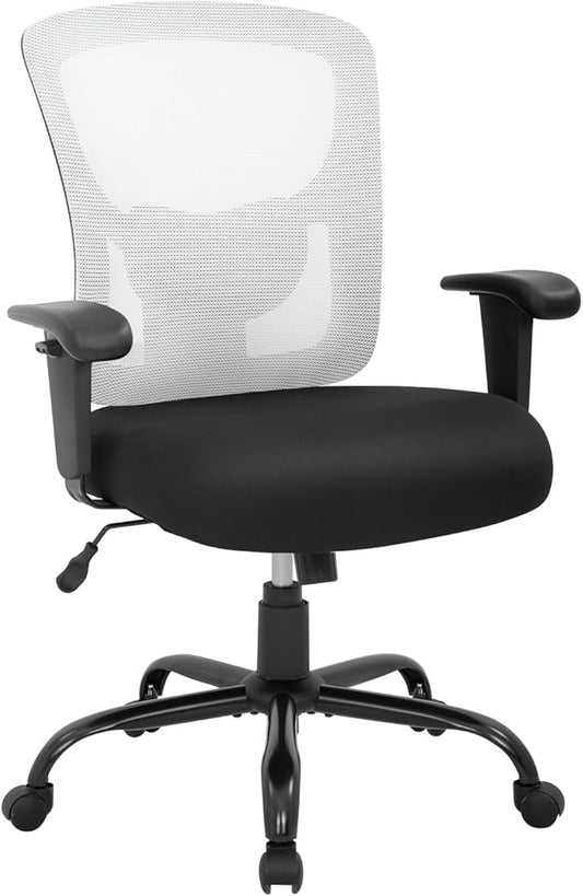 BestOffice Big and Tall Office Chair 400lbs Desk Chair Mesh Computer Chair with Lumbar Support Wide Seat Adjust Arms Rolling Swivel High Back Task Executive Ergonomic Chair for Home Office, White