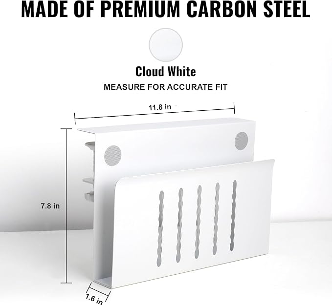 Desk Side Storage Organizer, Under Desk Laptop Holder with Magnetic Pen Holder, No Drill Hanging Desks Caddy for Office & Home, Clamp On Desk Shelf for Tablet, Files, Accessories (White)