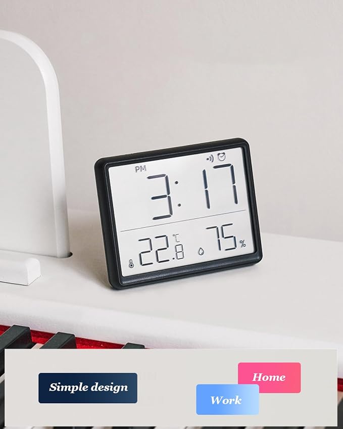 GooDay Smart Digital Alarm Clock, w/Magnetic Attraction, Indoor Temperature Humidity, HD Screen Hour Date, Battery Operated - Black