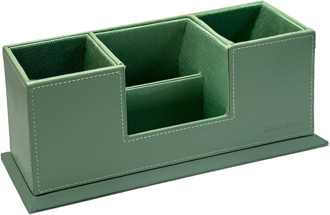 UnionBasic Desk Organizer, Desktop Caddy Leather Multi-compartment Pen Holder Office Stationer Organizer, Malachite Green
