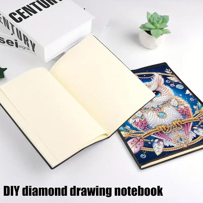 FRANDEK A5 50-Page DIY Owl Diamond Art Painting Notebook with Beautiful Patterns, Special Shaped Diamond Art Craft for Beginners Adults Gift