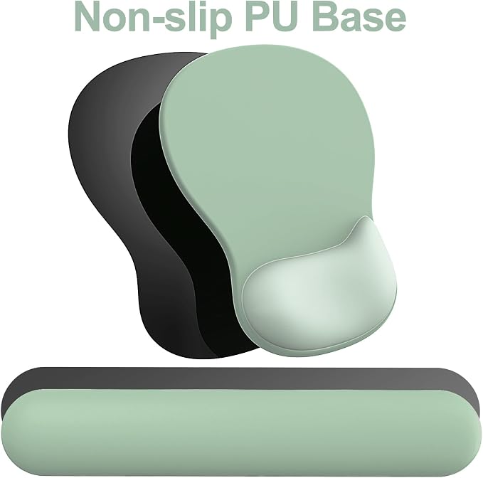 Ergonomic Mouse Pad with Wrist Rest and Keyboard Wrist Rest, Gel Mousepad and Wrist Rest for Computer Keyboard, Pain Relief, Non-Slip PU Base, Mouse Pad with Wrist Support for Gaming, Office, Green