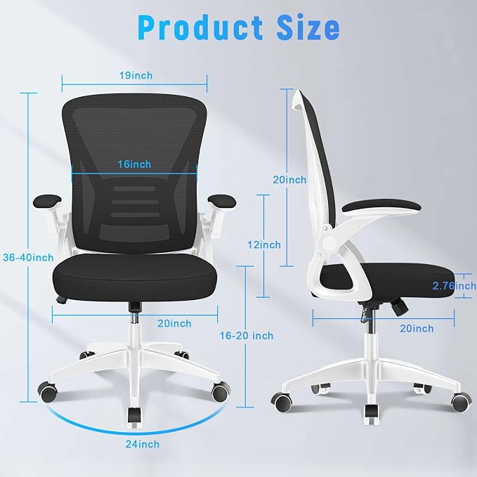 naspaluro Home Office Desk Chair Mid Back with Adjustable Height WhiteFrame | Comfy Ergonomic Chair with Flip-Up Arm and Lumbar Support, Breathable Mesh Swivel Computer Chair for Study Working Teacher