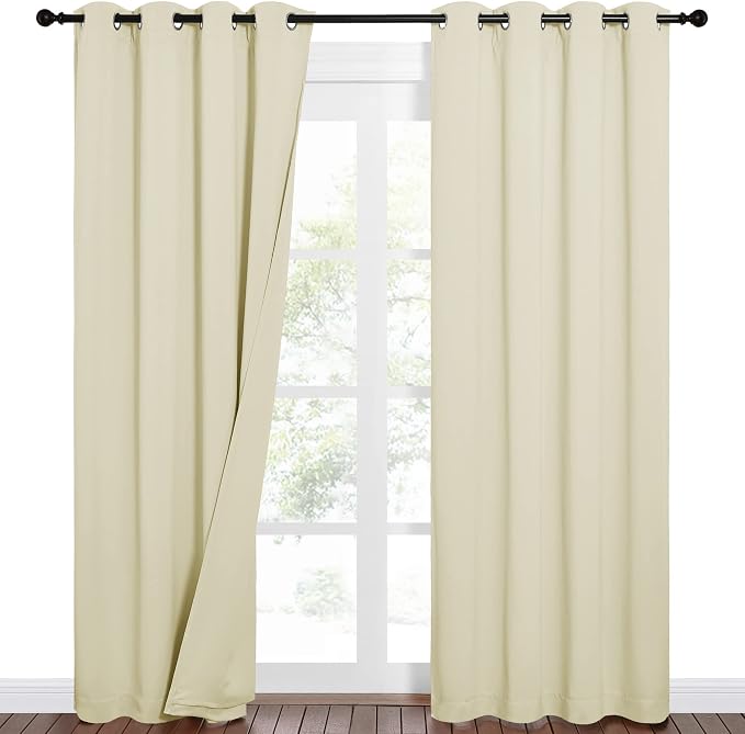 NICETOWN Sound Barrier 100% Blackout Divider Curtains 84", Noise, Heat and Cold Blocking Drapes with Felt Fabric Lining for Noise Reducing/Nursery/Daytime Sleep/Bedroom (Beige, 2 PCs, 52" Wide)