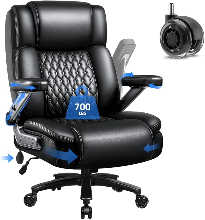 OFIKA 700LBS Large Heavy Duty Office Chair with 5D Flip Arms, Big and Tall Office Chair,High Back Computer Executive Desk Chair with Adjustable Lumbar Support,Dual Rubber Wheel,Black