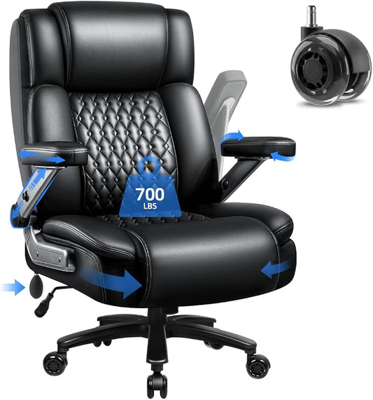 OFIKA 700LBS Large Heavy Duty Office Chair with 5D Flip Arms, Big and Tall Office Chair,High Back Computer Executive Desk Chair with Adjustable Lumbar Support,Dual Rubber Wheel,Black