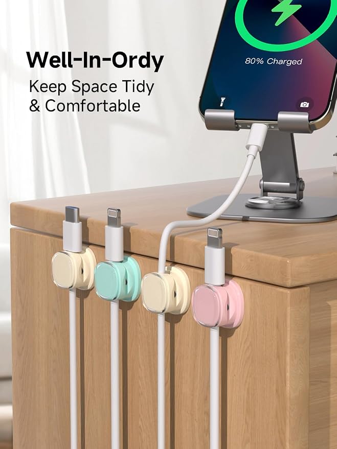 Magnetic Cable Clips, Adjustable Cord Holder Management, Adhesive Wire Keeper Organizer for Home Office Desk Phone PC Car Wall Desktop Nightstand Appliance (9-PCS Purple_Apricot_Cyan)