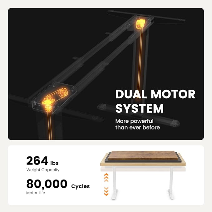 ErGear Dual Motor Standing Desk Frame, Electric Adjustable Legs Compatible Desktop Size 44″-90″, 264 lbs Weight Capacity, 4 Memory Height Settings Stand up Desks Base, White Frame Only