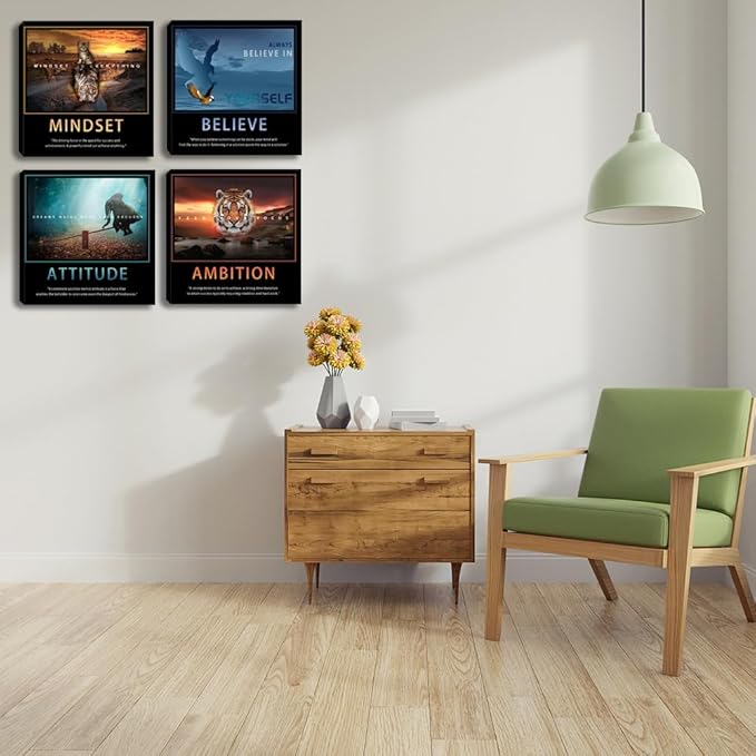 Motivational Wall Art Inspirational Canvas Poster Print Modern Inspiring Entrepreneur Quotes Animals Painting Picture Office Wall Decor Framed Artwork 4 Pieces Living Room Bedroom Workplace Decoration