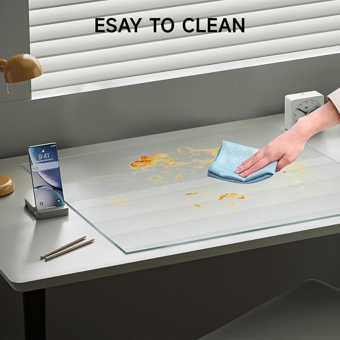 VASUHOME 32" x 20" Clear Tempered Glass Desk Mat - Multi-Functional Desk Pad for Keyboard and Monitor Protection, Dry Erase Surface, Ideal Table Top Protector for Home & Office