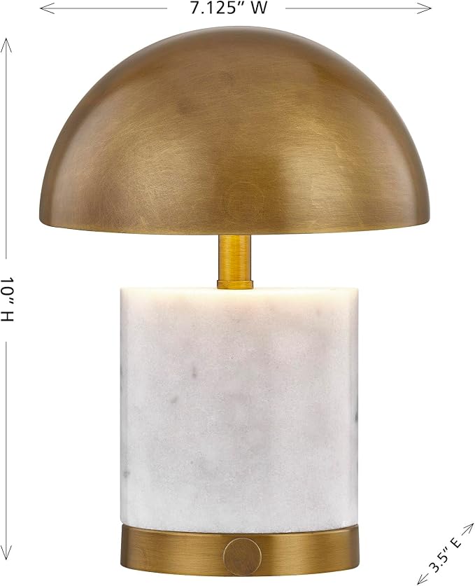 Savoy House Coco & Dash 11-CD07RC Cora 10" Modern Portable Rechargeable Brass & Marble Integrated LED Table Lamp with Metal Dome Shade