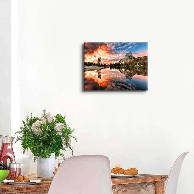 Yosemite Wall Art National Park Picture Canvas Prints Sunset California Mountain Wall Decor Poster Photo Forest Landscape Painting Lake Panorama Artwork for Living Room Office Home Decorations 12x16"