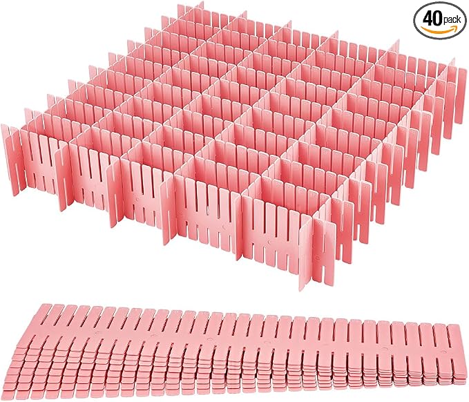 PH PandaHall 40pcs Pink Drawer Dividers Plastic Drawer Organizer 14.5x2.75 inch DIY Adjustable Drawers Separators Storage for Kitchen Bedroom Office Sock Underwear Organizing Cutlery Makeup Clothes