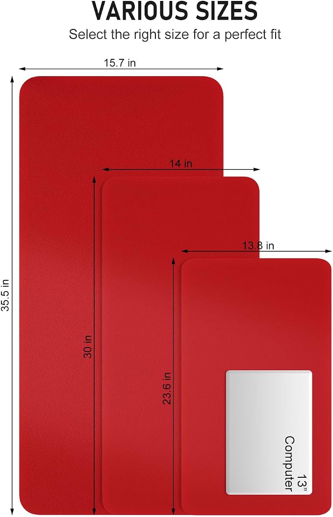 Desk Pad, 23.6" x 13.8" PU Leather Non-Slip Desk Mat Large Mouse Pad for Desktop, Waterproof Laptop Computer Writing Mat for Office, Home, Work, Gaming, Bright Red