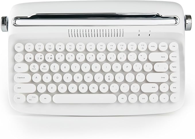 YUNZII ACTTO B303 Wireless Keyboard, Retro Bluetooth Aesthetic Typewriter Style Keyboard with Integrated Stand for Multi-Device (Snow White, B303)