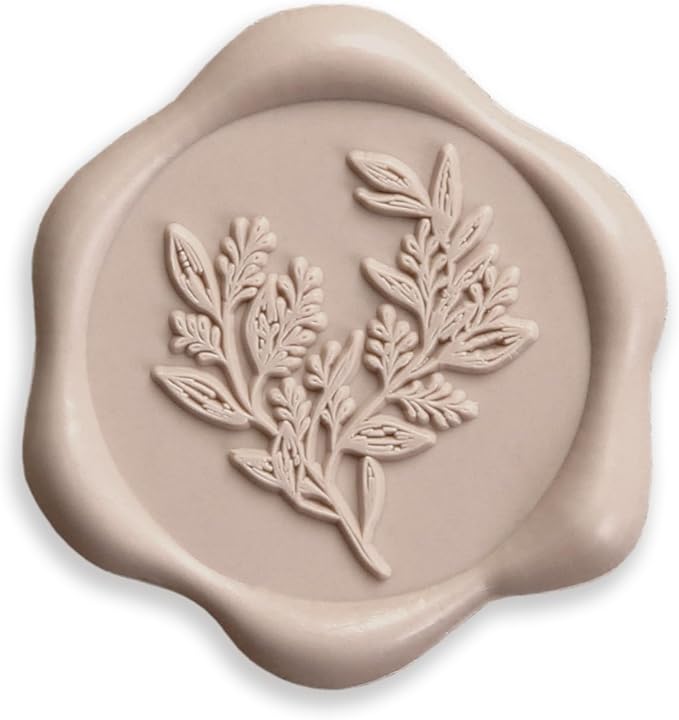 UNIQOOO Wax Seal Stickers - Eucalyptus Wedding Invitation Envelope Seal Stickers, 50 Pcs Self- Adhesive Taupe Stickers, Perfect for Invitation, Christmas, Gift Wrapping