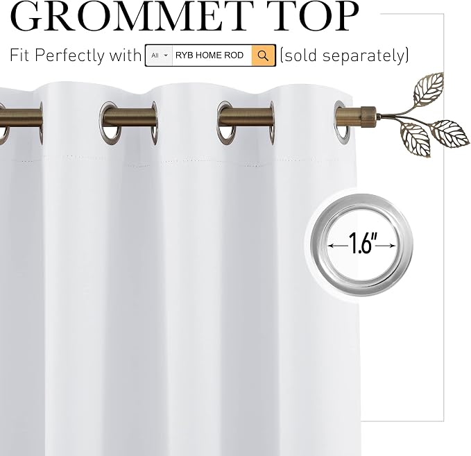 RYB HOME Privacy Curtain for Sliding Glass Door, Light Block Noise Reduce Insulated Curtain Screen Ceiling to Floor for Locker Room Basement Bedroom Closet, 100 inch Wide x 96 inch Long, Greyish White
