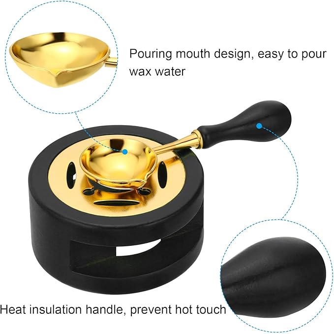 PATIKIL Wax Seal Kit, Wax Seal Warmer with Melting Spoon Retro Melt Stove Pot Furnace Tool for Wax Sealing Beads Stamp Letter Envelope, Black