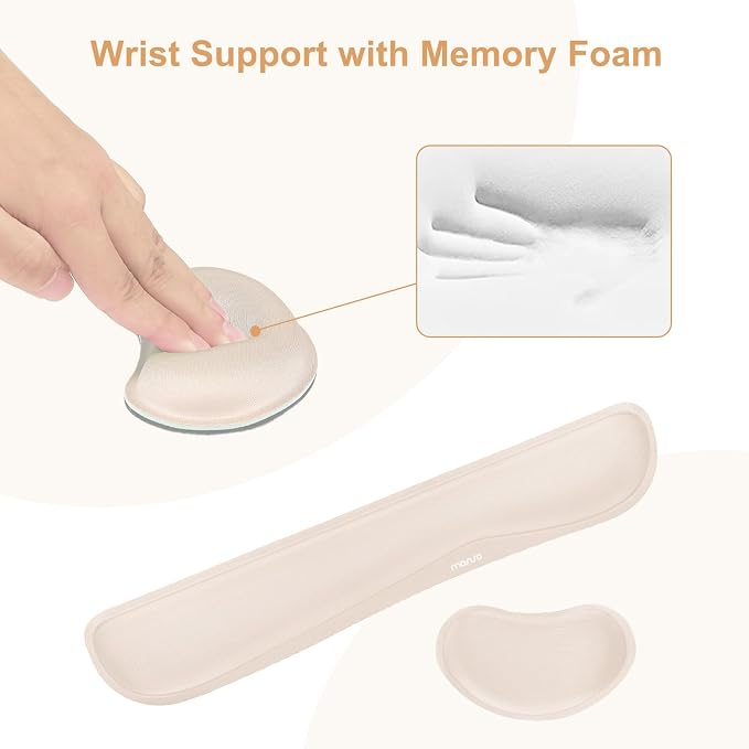 MOSISO Keyboard Mouse Pad Set, Gaming Mouse Pad&Keyboard Wrist Rest&Wrist Rest, Ergonomic Wristrests with Memory Foam Home Office Easy Typing Cushion Non-Slip Mousepad, Apricot