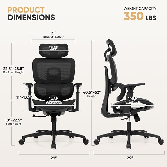 Magshion Mesh Office Chair, Ergonomic Desk Chair, Swivel Executive Chair | Adjustable Headrest, 3D Armrests, Tilt Lock, Lumbar Support, 350 LBS Capacity, for Home, Office