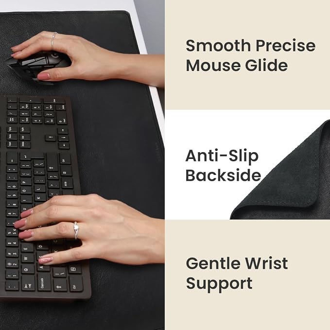 Full Grain Genuine Leather Desk Pad – Black (XL) - Premium Desk Mat with Non-Slip Backing, Thick 3mm, Office Desk Protector for Work & Gaming (Extra Large 35.4 x 15.7 inch)