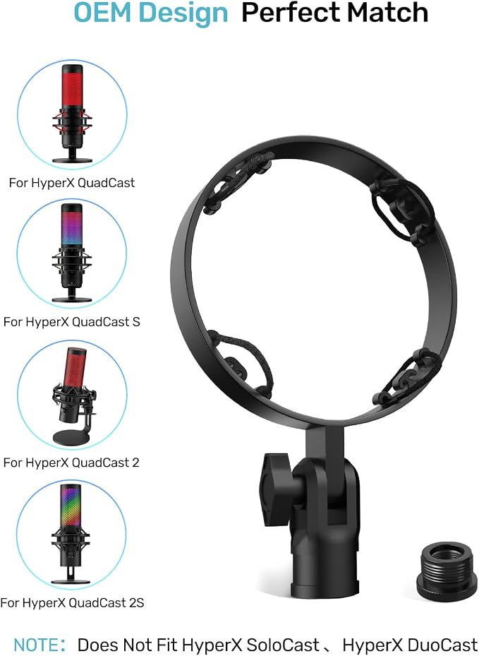 [Custom Built for HeyperX Quadcast Shouck Mount ] Microphone Mount Stand Mic Mount Adapter with 5/8" 3/8" 1/4" Screw Adapter with Microphone Stand & Boom Arm