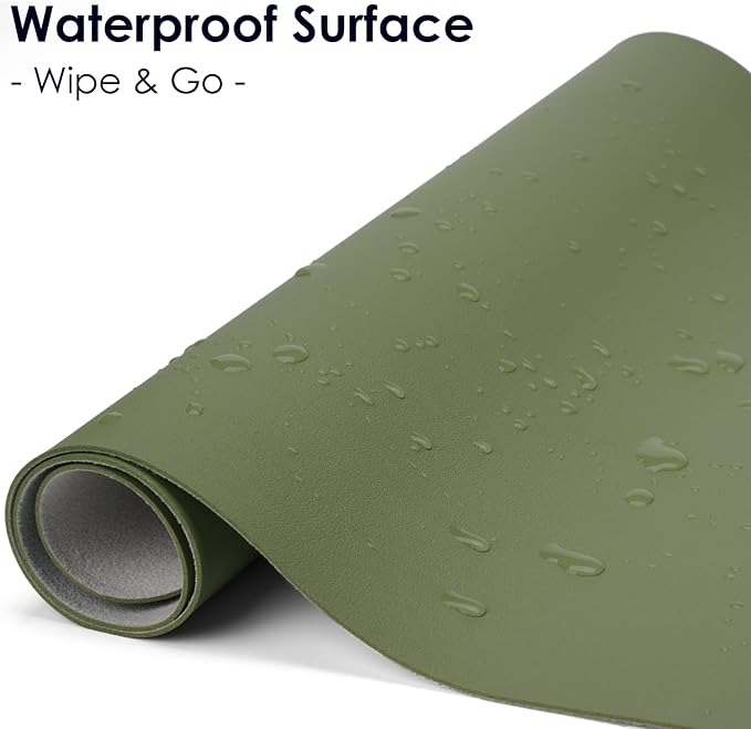 Leather Desk Pad Protector, Waterproof Mouse Pad, PU Desk Mat, Office Desk Cover, Desk Writing Mat for Office/Home/Work/Cubicle (Avocado Green) 35.4x17 in