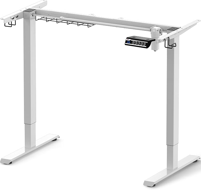SHW Premium Electric Standing Desk Frame – Height Adjustable Motorized Base for 40" to 72" Table Tops, Smooth Lift Sit-Stand Frame for Home or Office, White