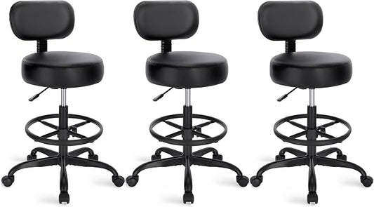 SUPERJARE Drafting Chair with Back, Set of 3, Swivel Barstools, Adjustable Height Rolling Stool with Footrest, Standing Desk Chair for Counter Height Desk, Shop, Home Kitchen, Clinic Studio, All Black