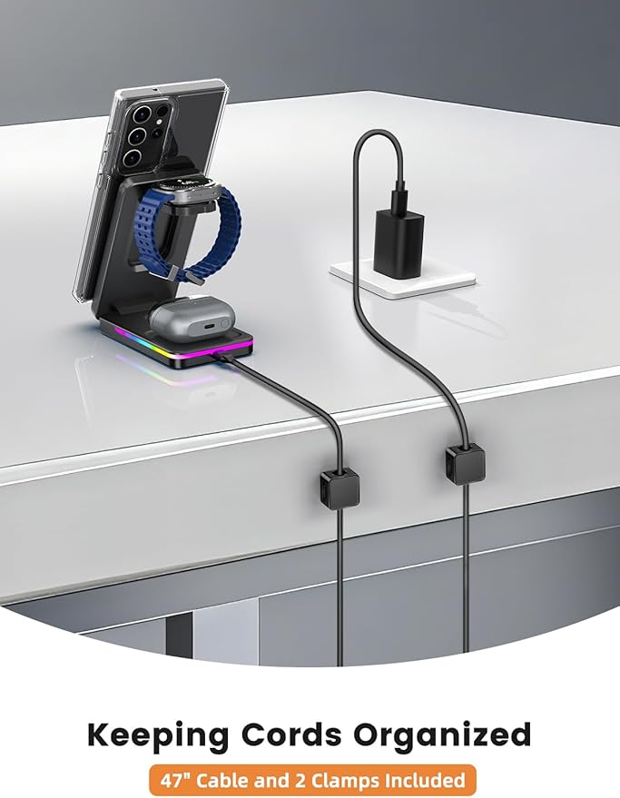 Wireless Charger for Samsung, 3 in 1 Charging Station for Samsung - Magnetic Android Charging Station for Galaxy S26 Ultra, Z Fold/Flip & Buds4 Pro - Nightstand Organizer & Bedside Charger for Travel