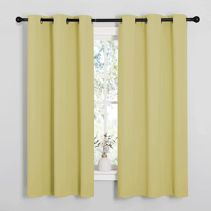 NICETOWN Paler Yellow Room Darkening Curtains for Kitchen, Window Treatment Thermal Insulated Solid Grommet Room Darkening Curtains/Drapes for Bedroom (Set of 2, 42 inches Wide by 48 inches Long)