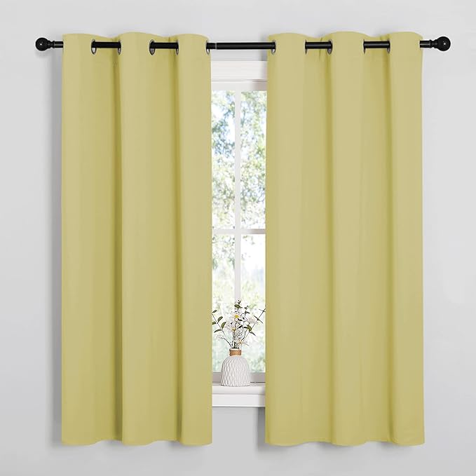 NICETOWN Bedroom Curtain Panels Blackout Draperies, Thermal Insulated Solid Grommet Blackout Curtains/Drapes (Paler Yellow, 1 Pair, 29 by 40-inch)