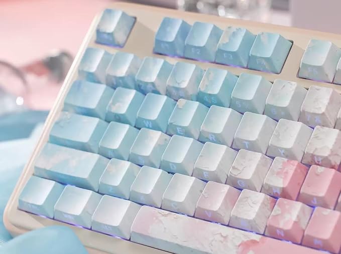 Pink Side-Printed Keycaps Set - 128 Keys Cherry Profile PBT Material 5-Sided Dye-Sublimation for 60%/65%/75%/100% Mechanical Keyboard