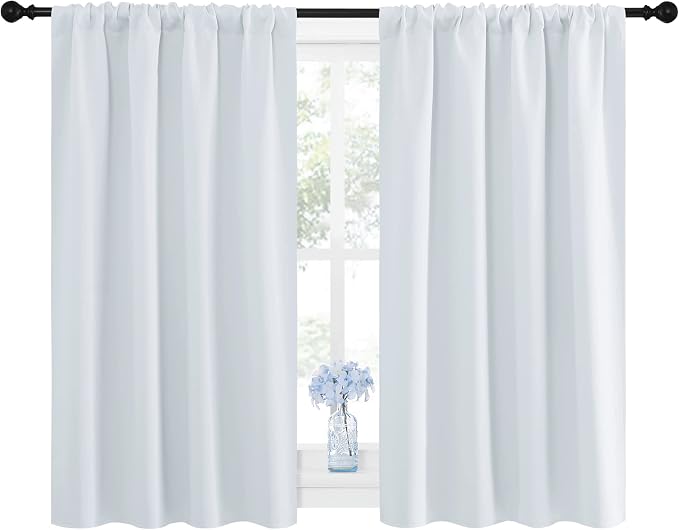NICETOWN Greyish White Window Curtain Panels - Thermal Insulated Rod Pocket Room Darkening Curtain Sets for Bedroom (Platinum - Greyish White, 2 Panels, 42 by 48)