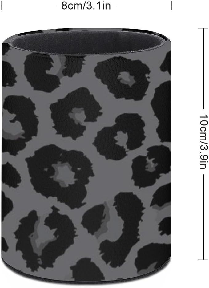 Leopard Print Pen Holder for Desk PU Pencil Cup Organizer | Round Desks Makeup Brush Holder for School Multifunctional Office Supplies