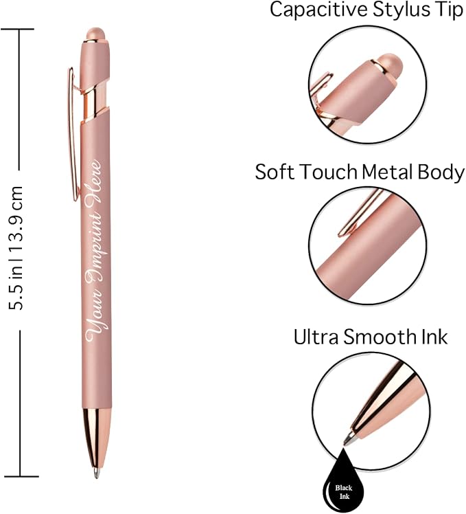 ExpressDesigns™ - Personalized Pens Gift Set - 2 Pack of Rose Gold Soft Touch Metal Pens w/gift box - Luxury Ballpoint Pen Custom Engraved with Name | Perfect for Him or Her (Rose)