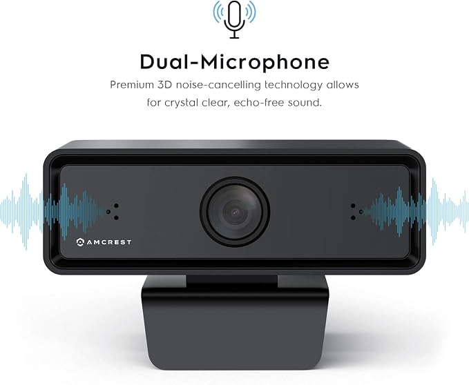 Amcrest 1080P Webcam with Microphone & Privacy Cover, 2 Noise-Cancelling Mics, USB Webcams for Desktop/Laptop PC Computer, Web Cam for Calls, Conference, Zoom, Skype, Online Classes, Meetings AWC2198