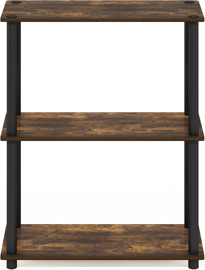 Furinno Turn-N-Tube Storage Shelves, 3-Tier Book Shelf, Corner Shelf, Toolless Open Shelves, for Organization and Storage, Living Room, Garage, Home Office, Amber Pine