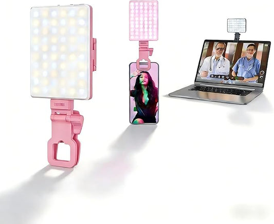 Selfie Light for iPhone-Camera Light for Content Creator -Portable Light-Clip on Light with 3 Mode&10 Brightness Levels, Ring Light for Phone for TikTok-Makeup-Video Recording-Vlog-Laptop-Pink