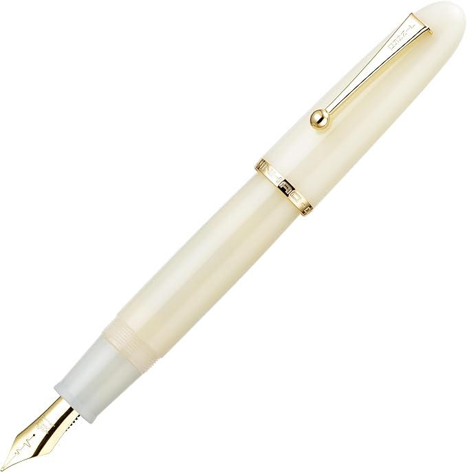 Jinhao 9019 DaDao Series Fountain Pen, Size 8 Fine Heartbeat Nib with Large Ink Converter, Ivory White Acrylic Design Smooth Writing Pen (Gold Trim)