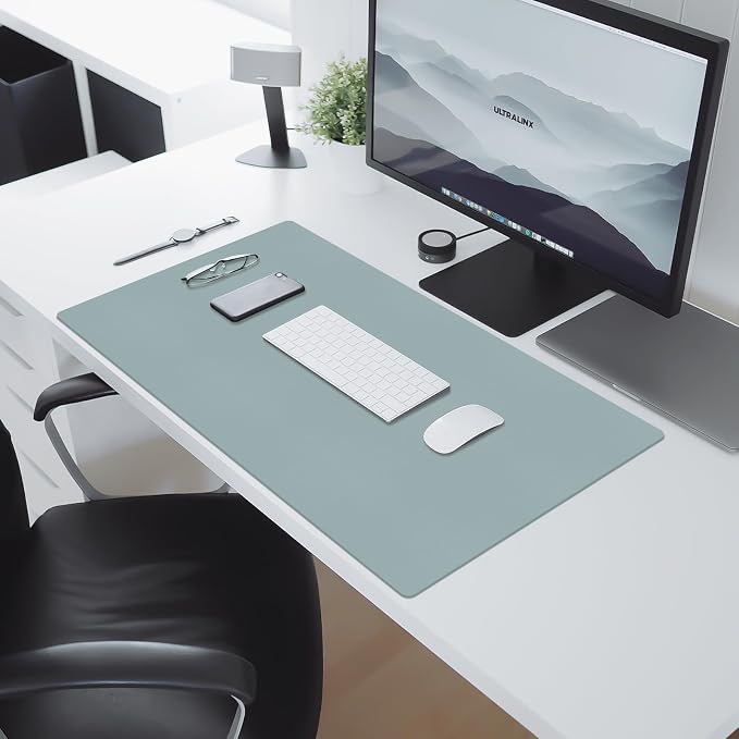 Large Desk Pad Mat, Leather Blue Desk Mat for Desktop, Computer Desk Mouse Pad Non-Slip, Waterproof Keyboard Mat for Office/Home/Decor, 23.6" x 13.7"