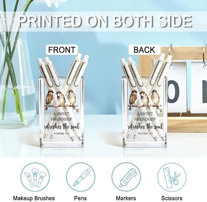 A Sweet Friendship Refreshes The Soul Cosmetic Pencil Holder Cup, Christian Gifts for Women Friends, Funny Birds Bible Verses Pen Holder Cup, Inspirational Friendship Gifts, Pencil Cup for Desk